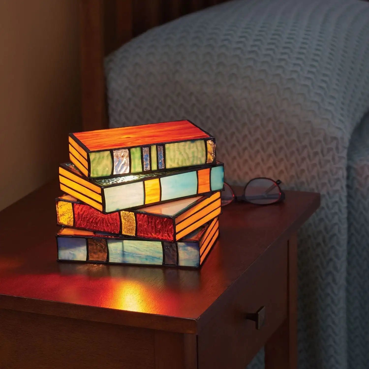 LumiTale Buch Nachtlampe mit Buntglas Mosaik Design