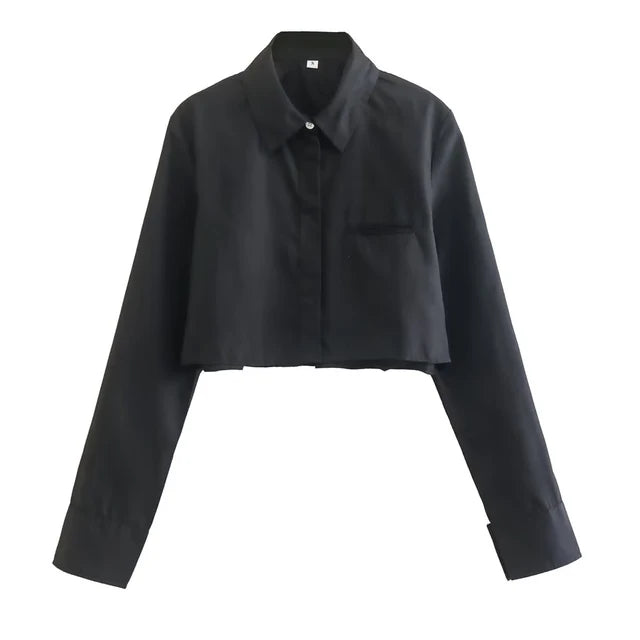 Haselnuss Vintage Langarm-Cropped-Shirt