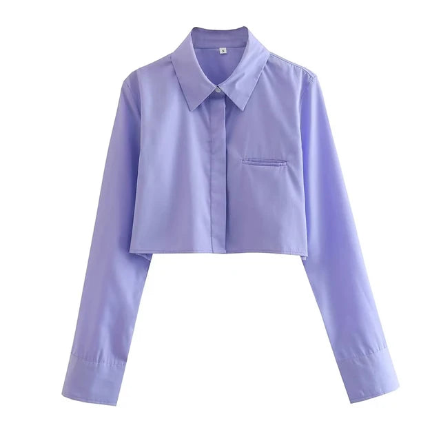 Haselnuss Vintage Langarm-Cropped-Shirt