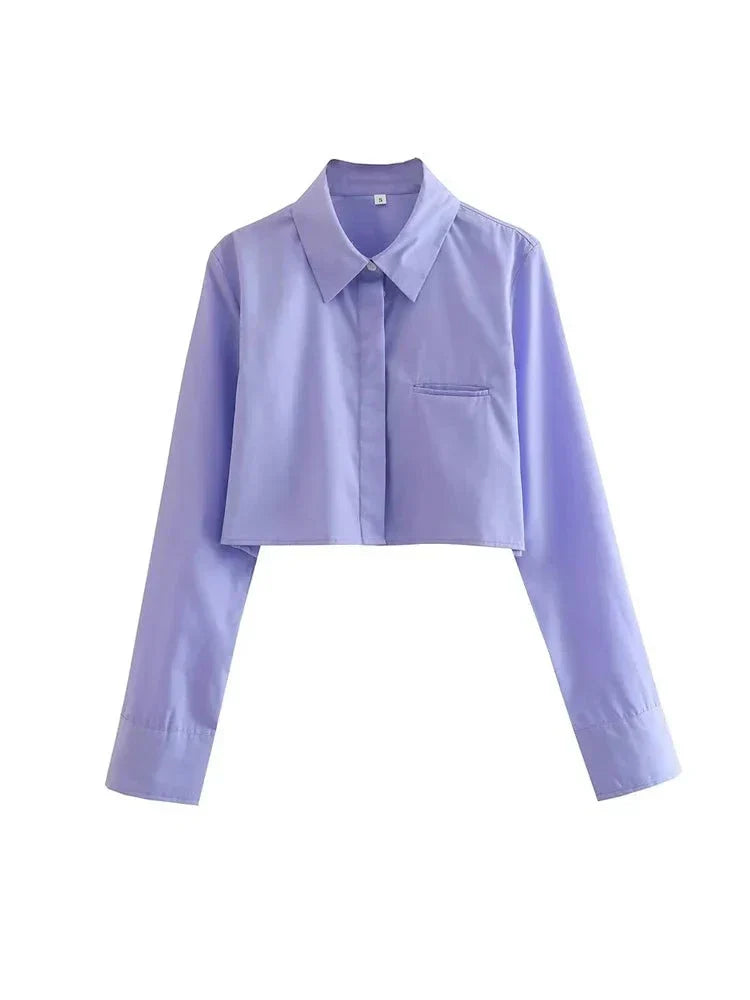 Haselnuss Vintage Langarm-Cropped-Shirt