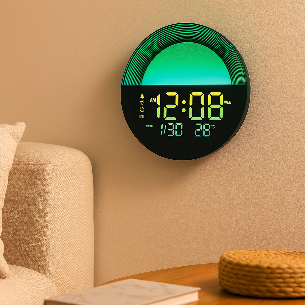 TimeLux | Große digitale LED-Wanduhr mit Datum und Temperatur