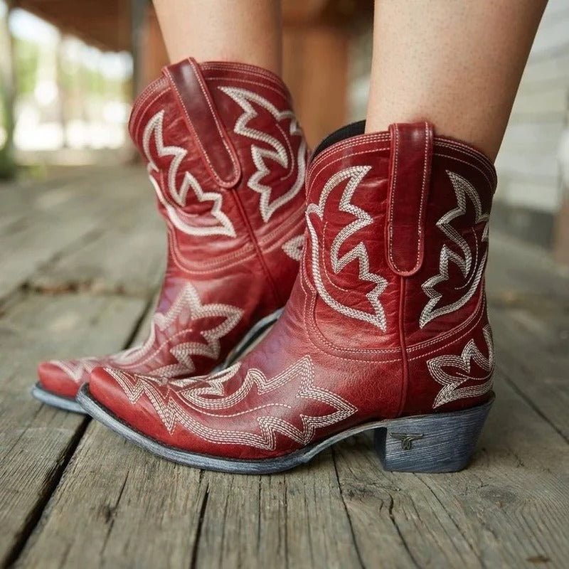 Daisy - Entspannt rutschfeste gestickte Cowboy-Stiefel