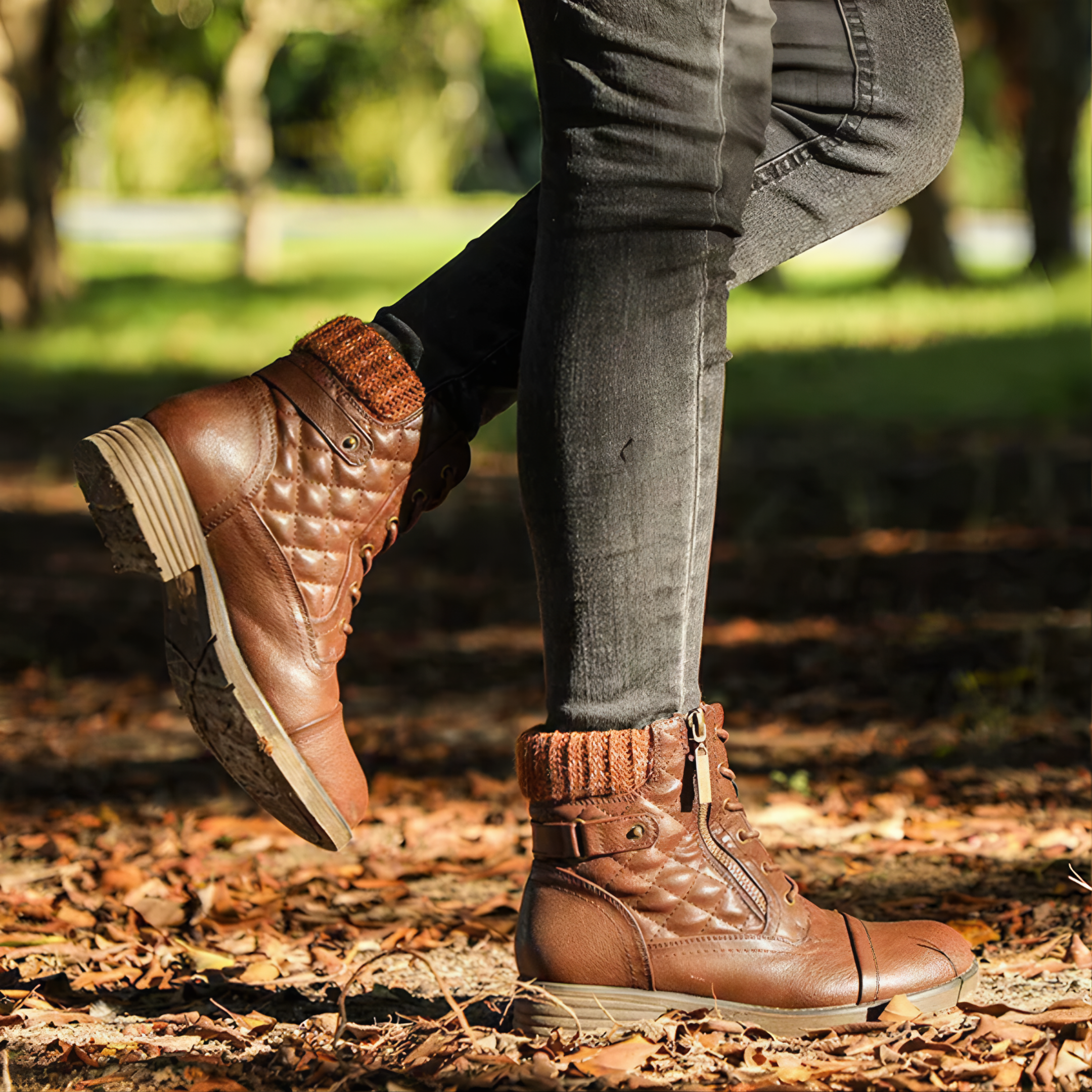 Avy - Warme Kunstleder Stiefel mit Schnalle und Reißverschluss