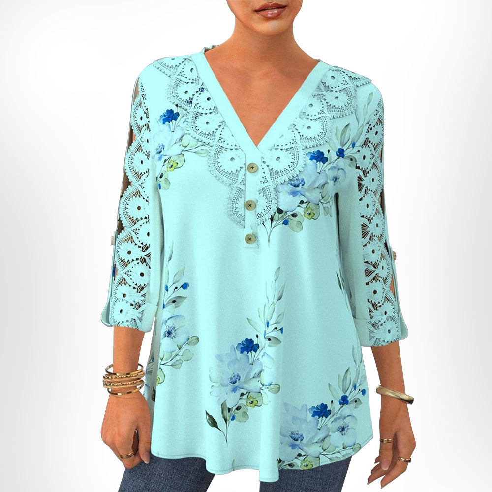 V-Ausschnitt Blumenmuster Bluse