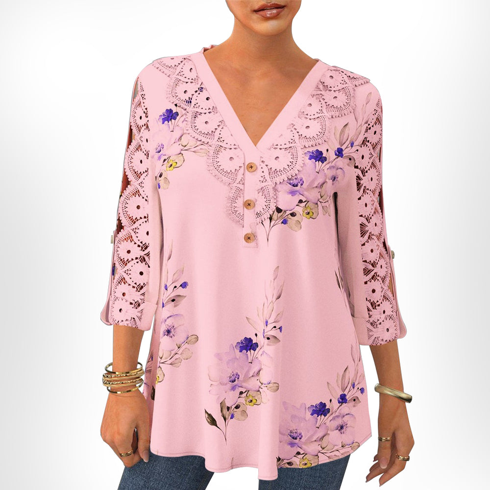 V-Ausschnitt Blumenmuster Bluse