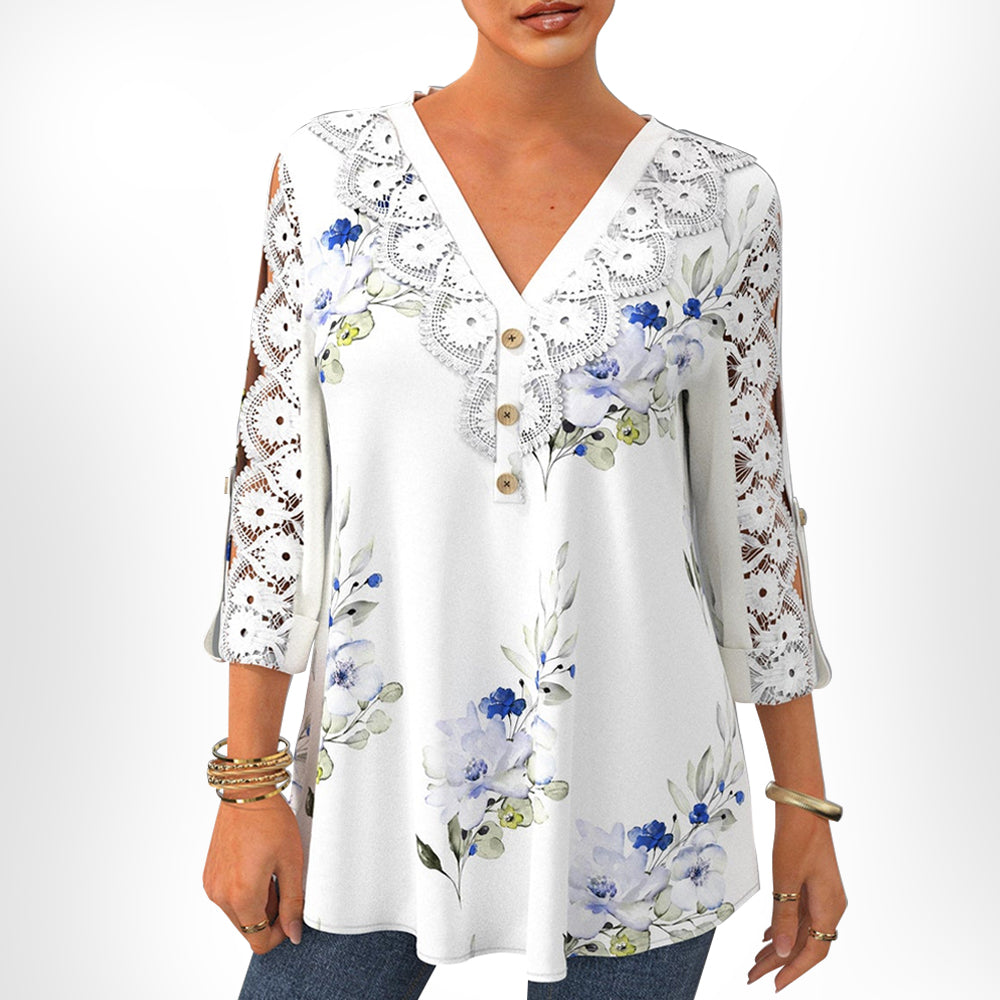 V-Ausschnitt Blumenmuster Bluse
