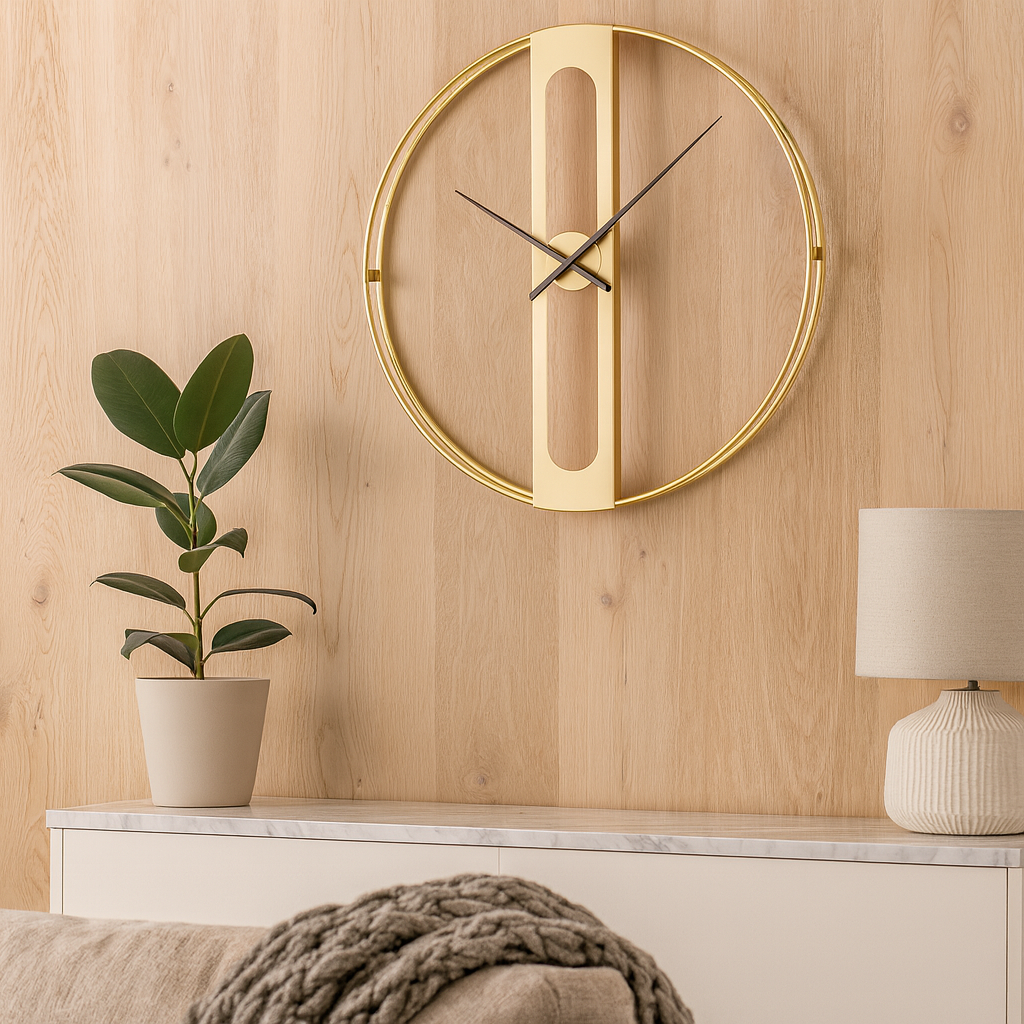 Valen | Moderne Wanduhr in Schwarz & Gold