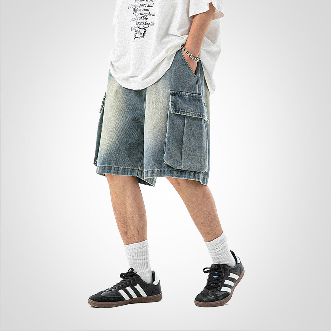 VintageVibe | Sommer Denim Cargo Shorts mit großer Tasche