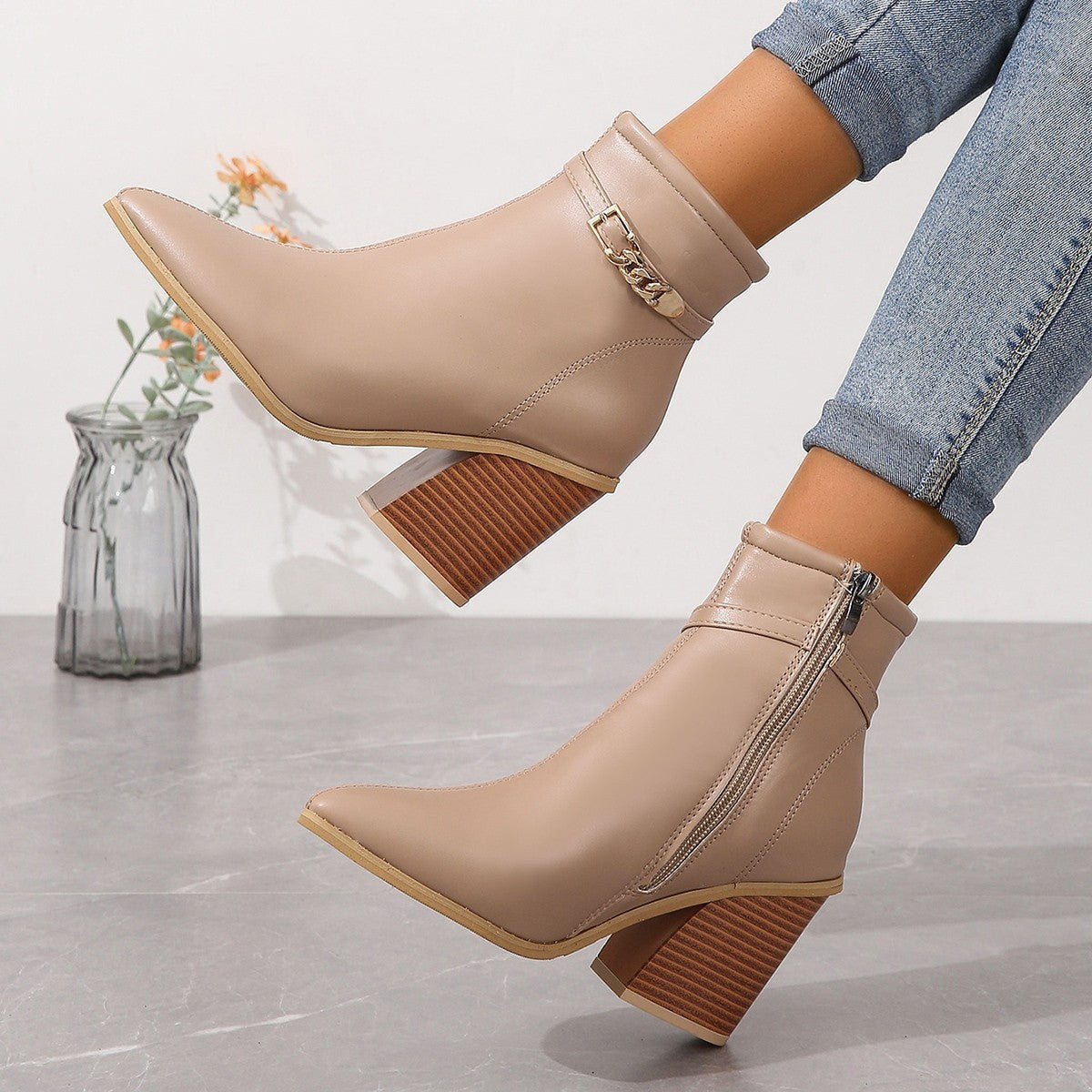 Freja – Elegante Stiefel mit seitlichem Reißverschluss und Blockabsatz