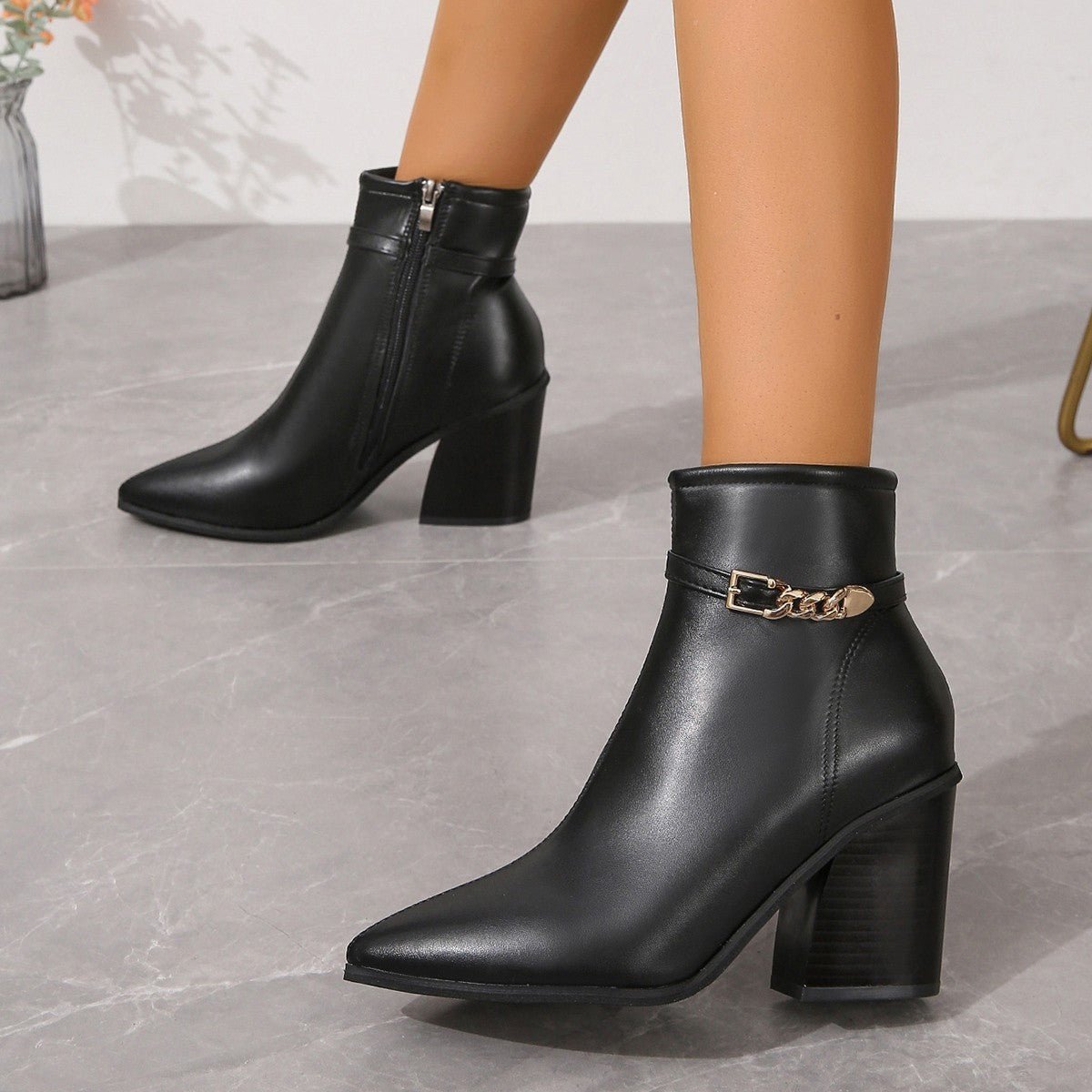 Freja – Elegante Stiefel mit seitlichem Reißverschluss und Blockabsatz