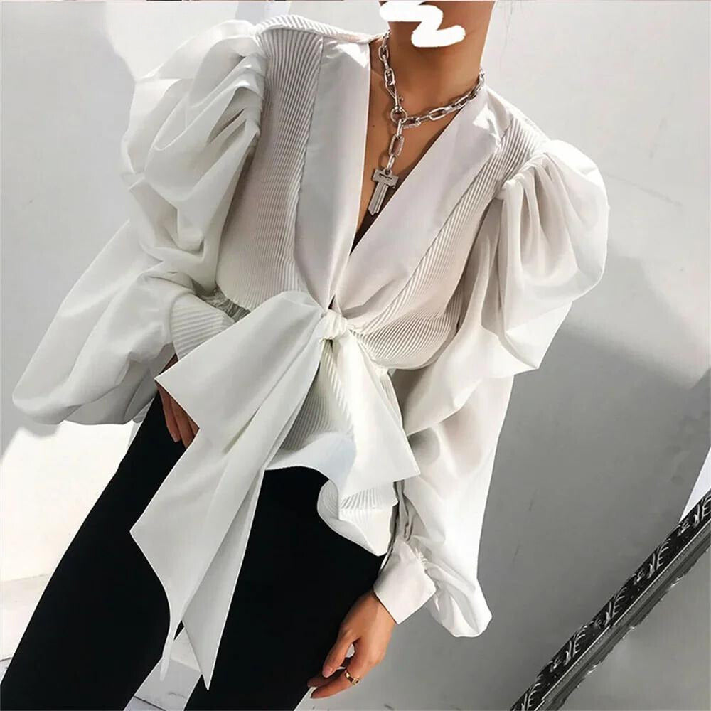 Chloe Weiße Lange Bluse mit V-Ausschnitt