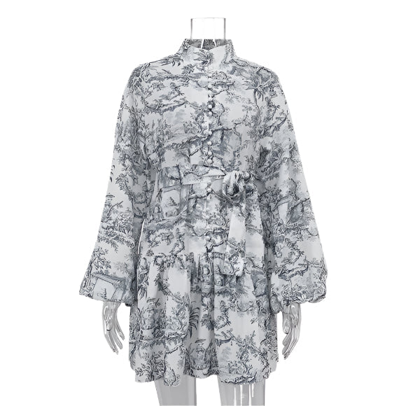 Solstice Boho Trapezikleid – Lange Pufferblumen-Midikleid