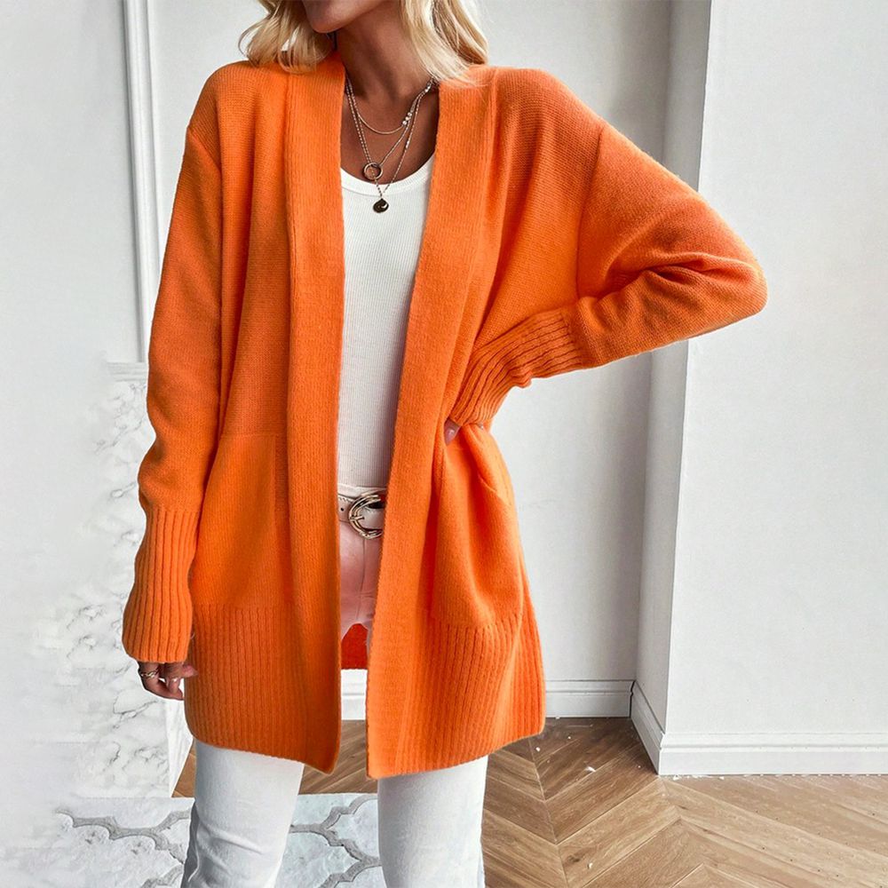 WinterTrend® - Oranger einfarbiger Cardigan mit langen Ärmeln