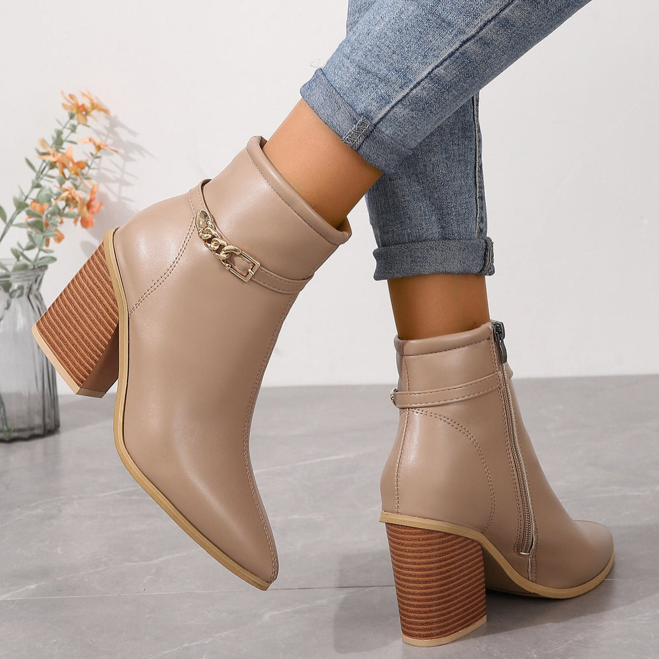 Freja – Elegante Stiefel mit seitlichem Reißverschluss und Blockabsatz