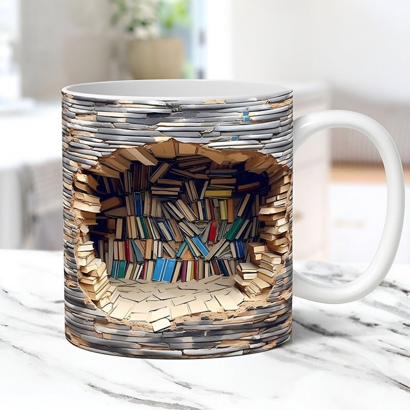 Bibliophilen-Tassen - 3D-Becher mit Bücherregal