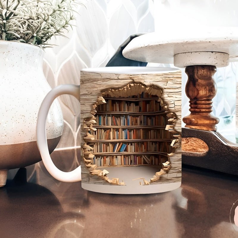 Bibliophilen-Tassen - 3D-Becher mit Bücherregal