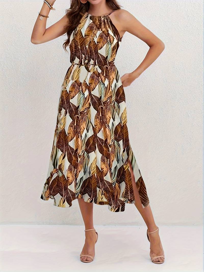 Esther - Neckholder Strandkleid mit Blattdruck