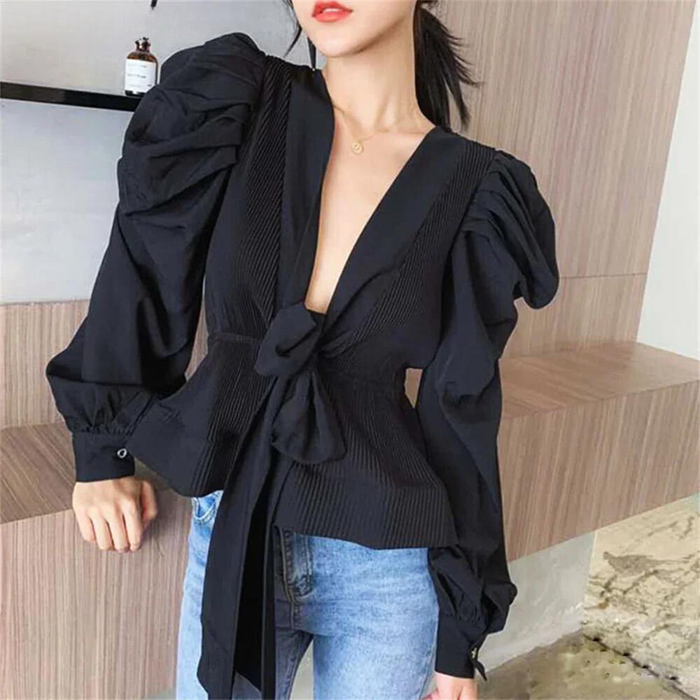 Chloe Weiße Lange Bluse mit V-Ausschnitt