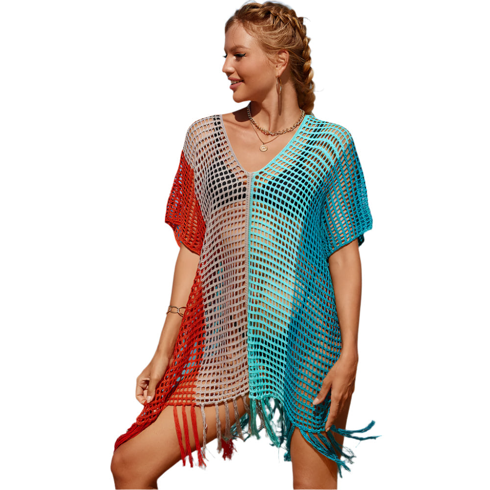 Tamia - Farbblock gehäkeltes Mini Strand Cover-up