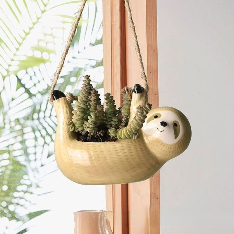SlothGarden - Charmante hängende keramische Pflanzenschale für deine Indoor-Oase