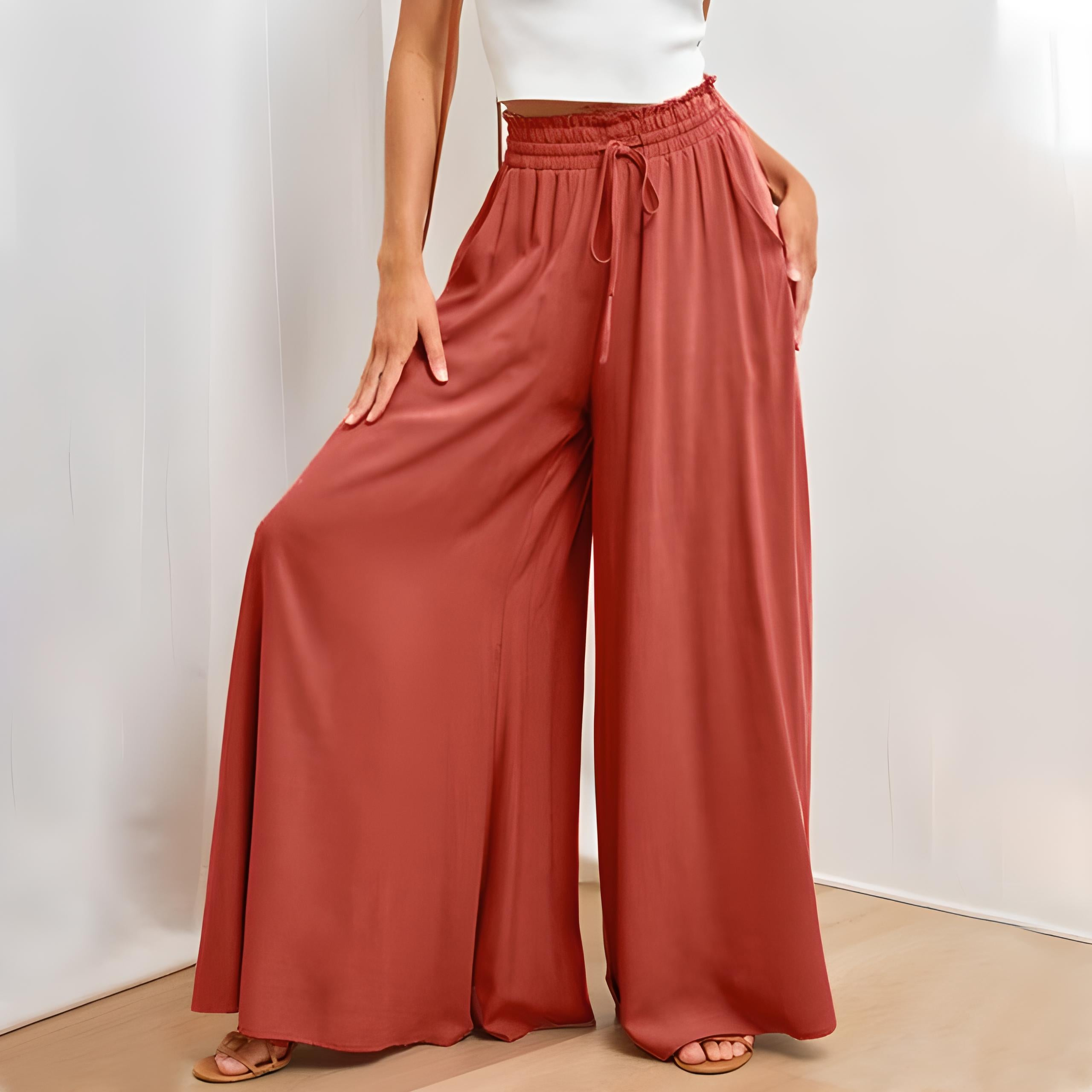 Claudia - Chikke hochtaillierte weitbeinige Hose mit Kordelzug