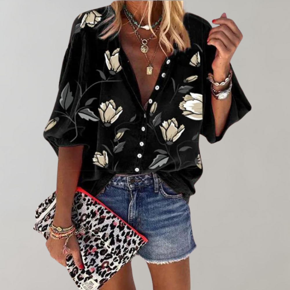 Liva Elegante V-Ausschnitt Bluse mit Knopfleiste