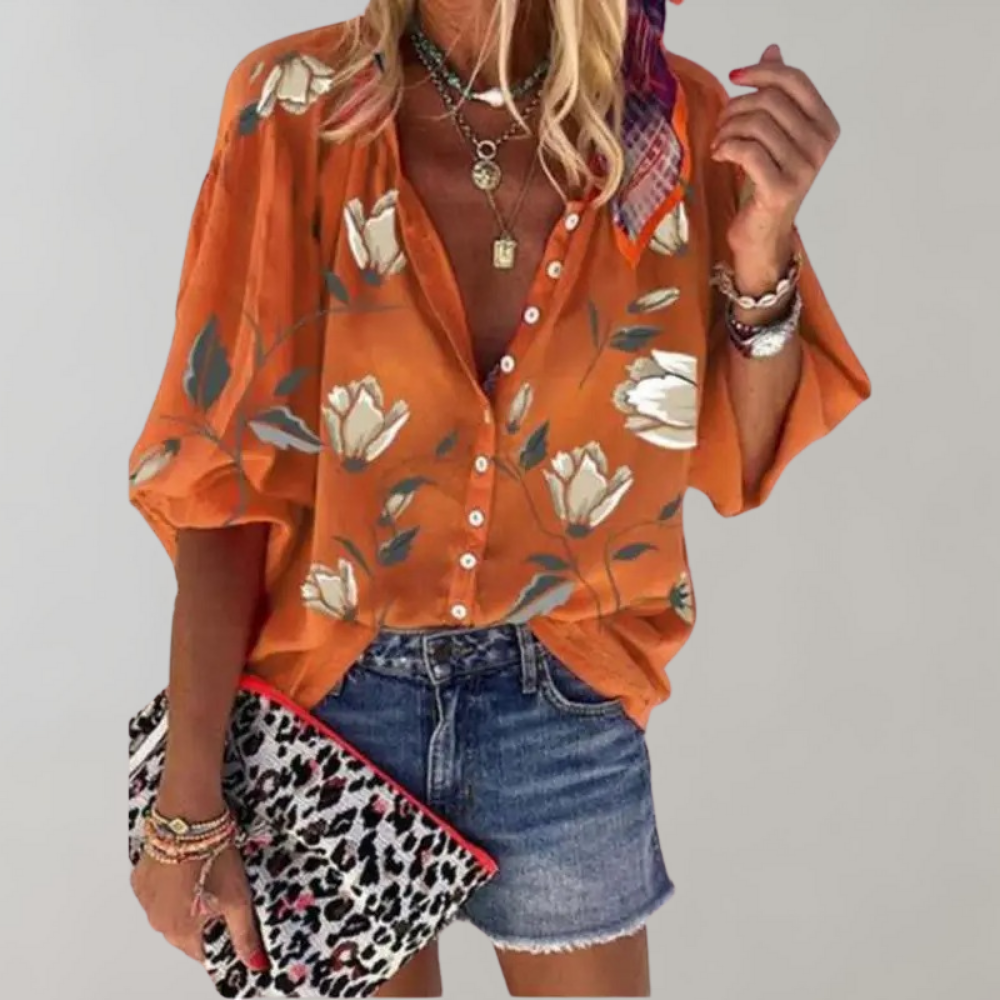 Liva Elegante V-Ausschnitt Bluse mit Knopfleiste