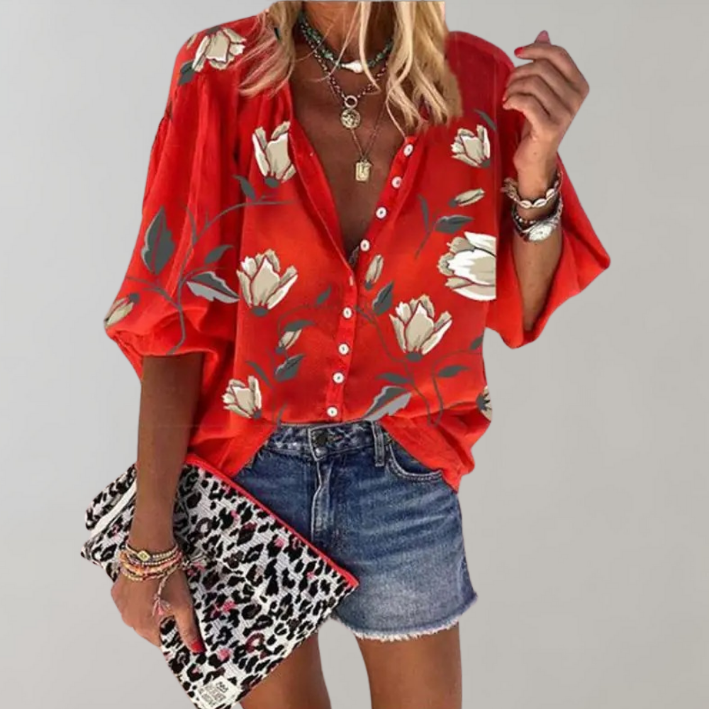 Liva Elegante V-Ausschnitt Bluse mit Knopfleiste