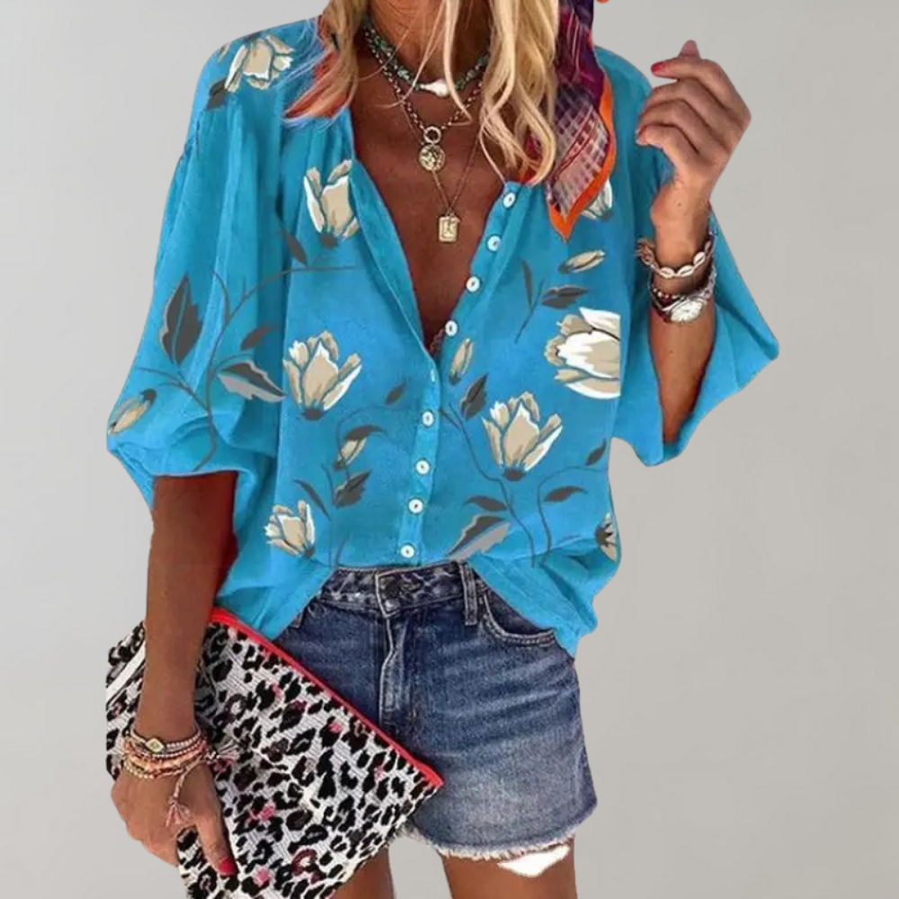 Liva Elegante V-Ausschnitt Bluse mit Knopfleiste