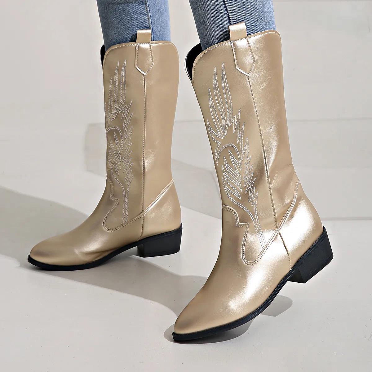 Savannah Slip-On Westernstiefel für Frauen – Bequemer Cowboy-Stil bis zur Mitte der Wade