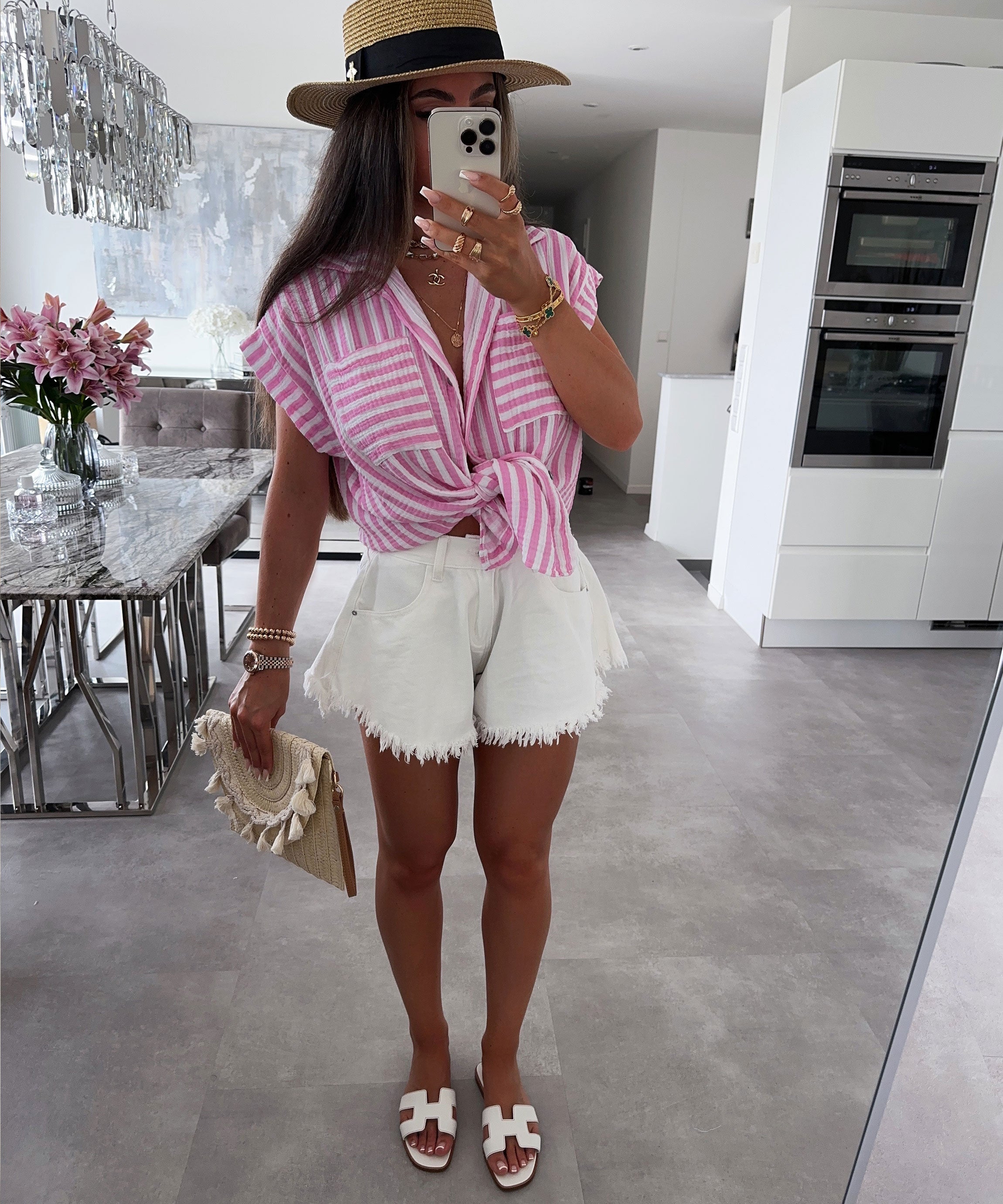 Elfi Baby Rosa Gestreiftes Kurzarmhemd