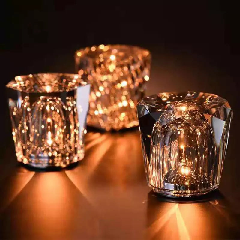 Lunara kabellose LED-Kristall- Tischlampe – Facettierte Stimmungsbeleuchtung