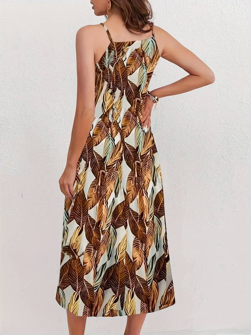 Esther - Neckholder Strandkleid mit Blattdruck
