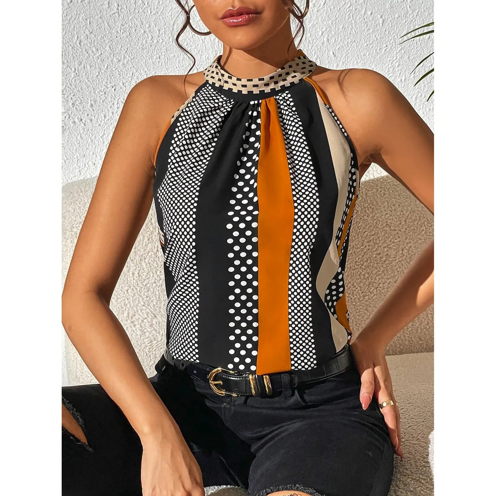 Safran Chic |Stylische Bluse mit kurzen Ärmeln