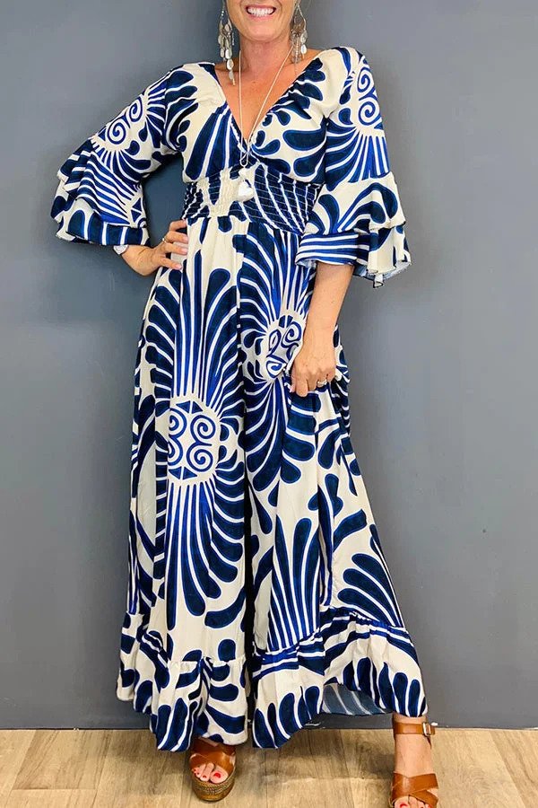 Eliza - Florales Maxikleid mit eleganten Glockenärmeln