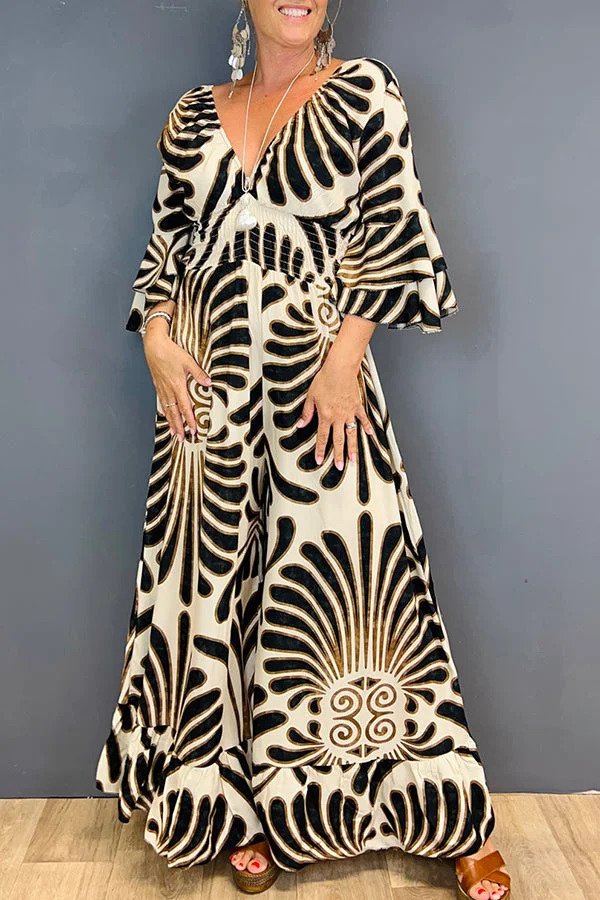 Eliza - Florales Maxikleid mit eleganten Glockenärmeln