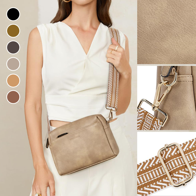 Luisa - Schultertasche mit dreifachem Reißverschluss und gestreiftem Riemen