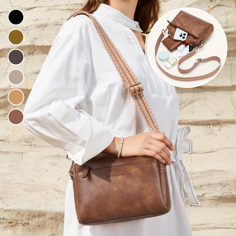 Luisa - Schultertasche mit dreifachem Reißverschluss und gestreiftem Riemen