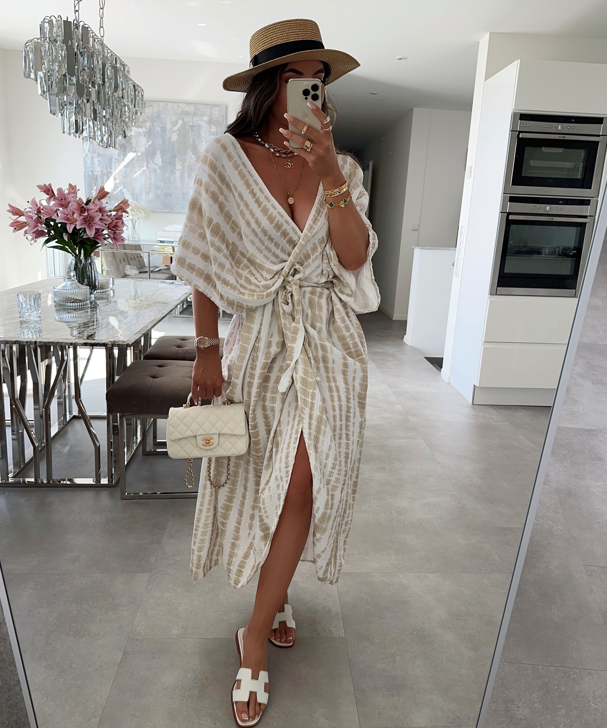 Malorie - Beigefarbene Schlangenprint Sommer-Cover-up