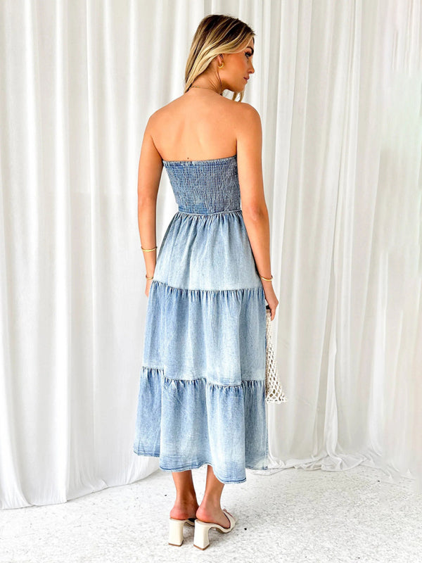 Evera - Stroploses Denim-Maxikleid
