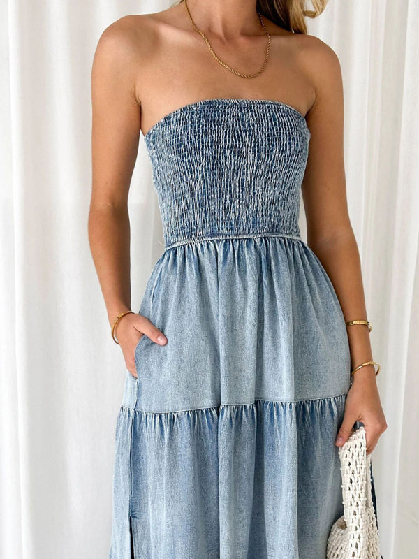 Evera - Stroploses Denim-Maxikleid