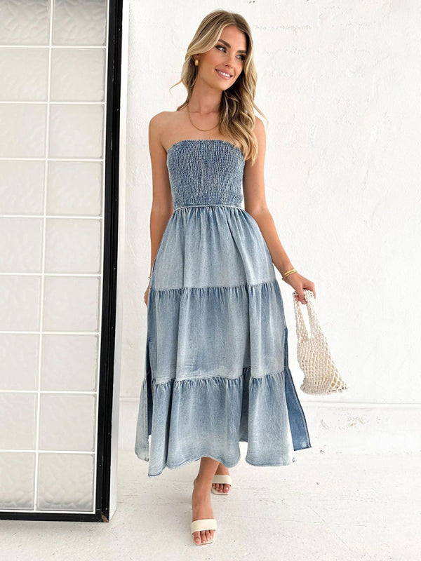 Evera - Stroploses Denim-Maxikleid