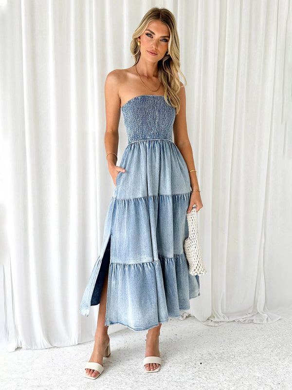 Evera - Stroploses Denim-Maxikleid