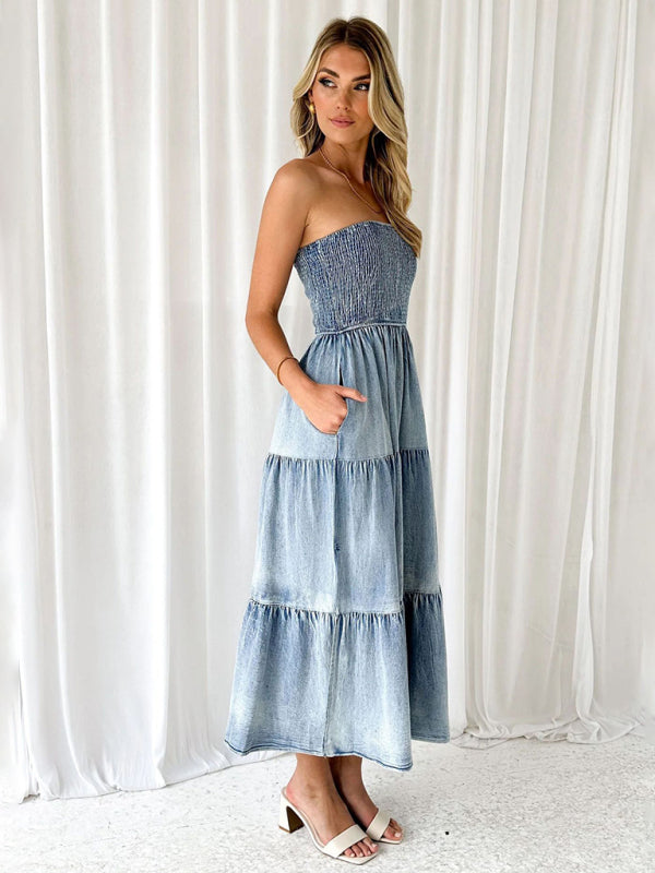 Evera - Stroploses Denim-Maxikleid