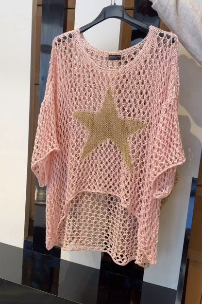 Alma gehäkeltes Shirt mit goldverziertem Sternmotiv
