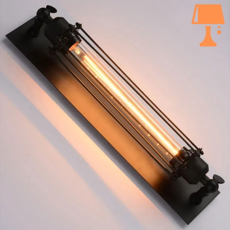 RetroGlow – Vintage industrielle Glasrohr-Wandleuchte