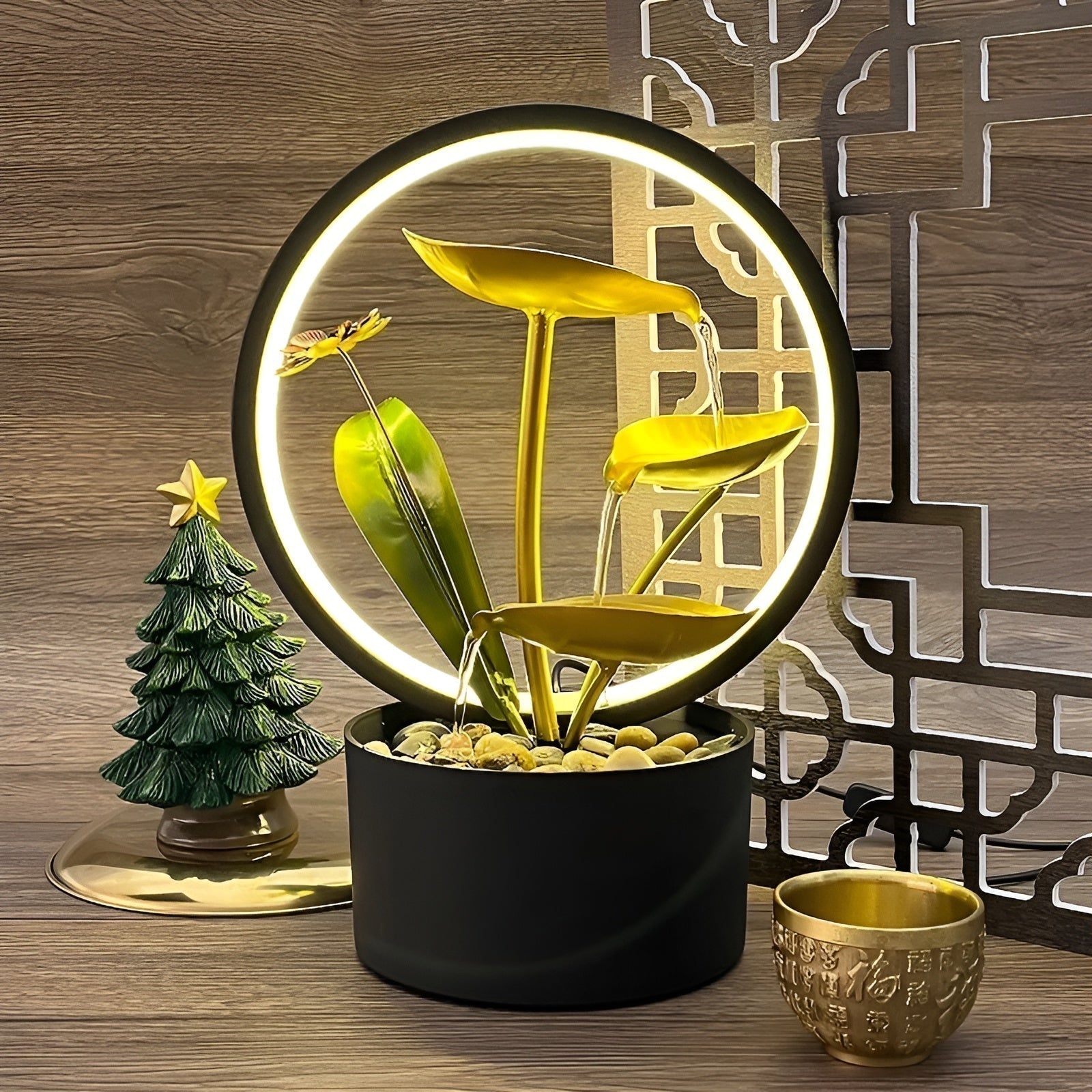 AquaGlow Elegante Tischlampe – Beruhigende Wasserfunktion und Sanftes Licht