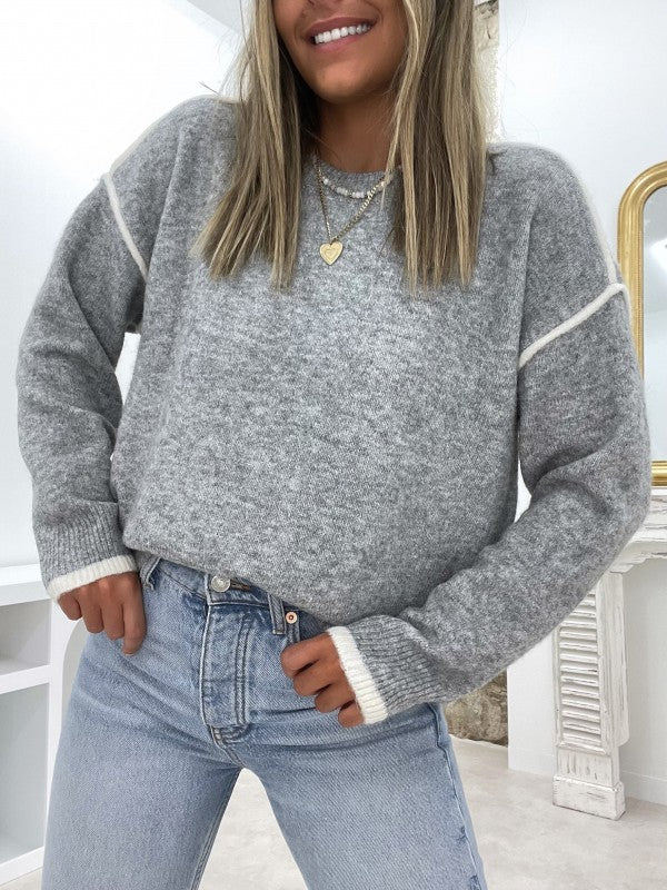 WinterTrend® - Graue langärmlige Sweater mit Rundhalsausschnitt