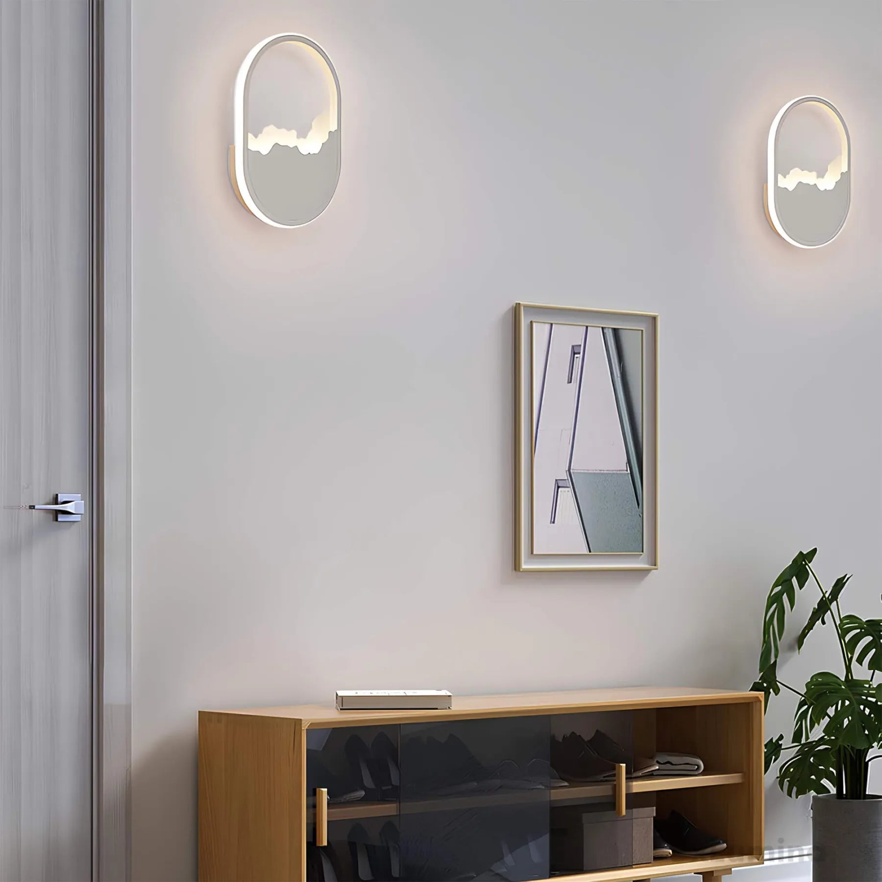 SkyGlow – Minimalistische zirkuläre Wandlampe mit Ausschnitt in Cloudscape