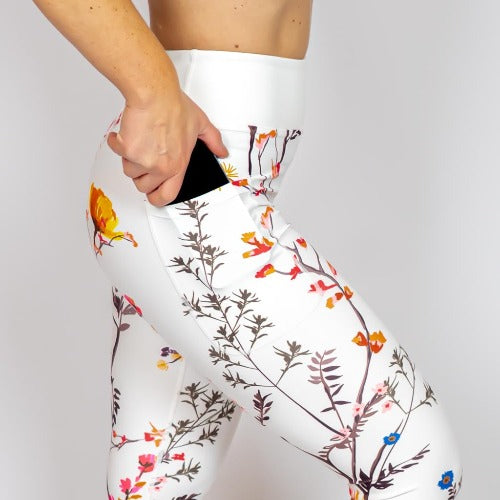 Weiß geblümte Leggings